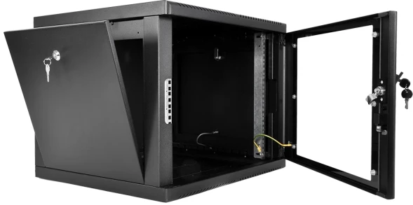 Шкаф коммутационный ЦМО (ШРН-М-9.500-9005) настенный 9U 600x520мм пер.дв.стекл 130кг черный 456мм 19.35кг 180град. 480мм IP20 сталь
