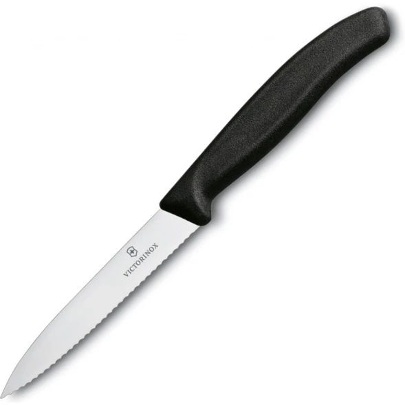 Нож кухонный Victorinox Swiss Classic (6.7733) стальной для чистки овощей и фруктов лезв.100мм серрейт. заточка черный