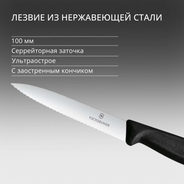 Нож кухонный Victorinox Swiss Classic (6.7733) стальной для чистки овощей и фруктов лезв.100мм серрейт. заточка черный