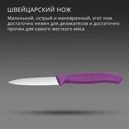 Нож кухонный Victorinox Swiss Classic (6.7635.C1) стальной универсальный для чистки овощей и фруктов лезв.80мм серрейт. заточка пурпурный