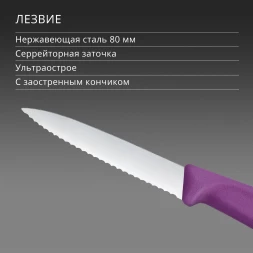 Нож кухонный Victorinox Swiss Classic (6.7635.C1) стальной универсальный для чистки овощей и фруктов лезв.80мм серрейт. заточка пурпурный