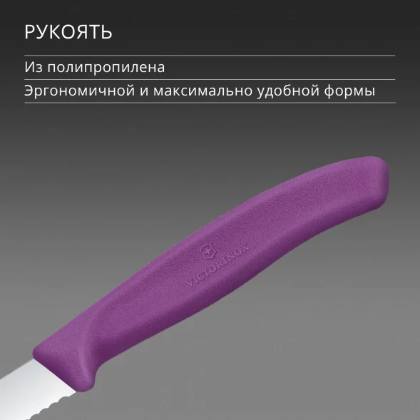Нож кухонный Victorinox Swiss Classic (6.7635.C1) стальной универсальный для чистки овощей и фруктов лезв.80мм серрейт. заточка пурпурный