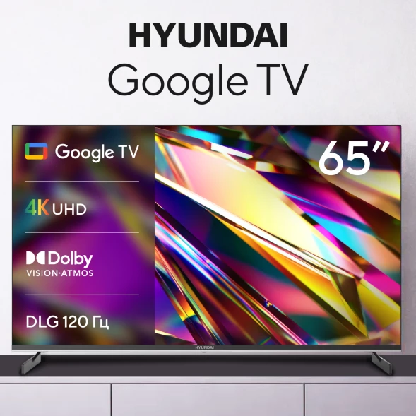 Телевизор LED Hyundai 65&amp;quot; H-LED65BU7011 Google TV Frameless Metal черный 4K Ultra HD 60Hz MEMC DVB-T DVB-T2 DVB-C DVB-S DVB-S2 USB WiFi Smart TV