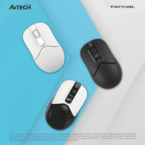 Мышь A4Tech Fstyler FB12 белый/черный оптическая (1200dpi) беспроводная BT/Radio USB (3but)