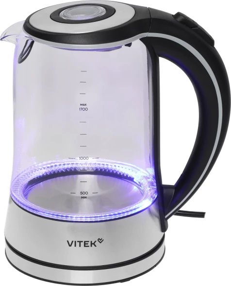Чайник электрический Vitek VT-WK1009 1.7л. 2200Вт черный/серый корпус: стекло