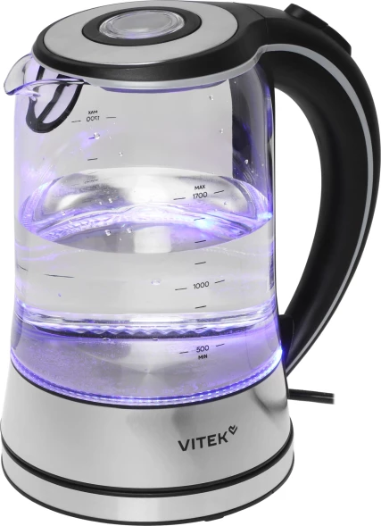 Чайник электрический Vitek VT-WK1009 1.7л. 2200Вт черный/серый корпус: стекло