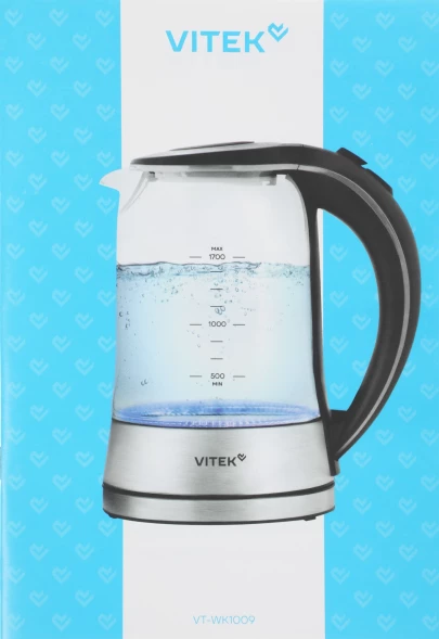 Чайник электрический Vitek VT-WK1009 1.7л. 2200Вт черный/серый корпус: стекло