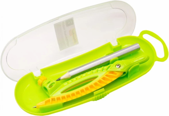 Готовальня Silwerhof Daily корпус зеленый пластик 12см с гнездом для карандаша в компл.:карандаш