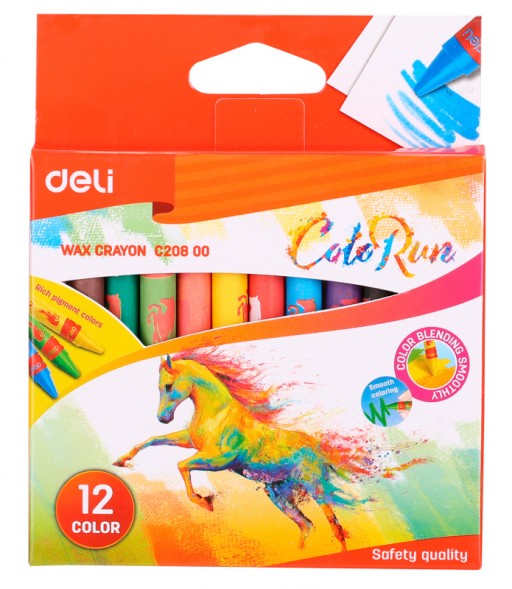 Восковые мелки Deli EC20800 Colorun 12цв. картон.кор./европод.