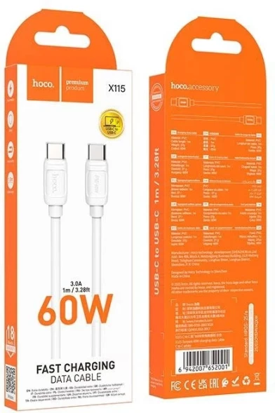 Кабель Hoco X115 52001 USB-C-USB-C 1.2м белый