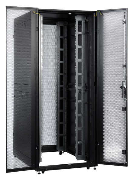 Шкаф серверный ЦМО (ШТК-СП-42.8.10-48АА-9005) напольный 42U 800x930мм пер.дв.перфор. задн.дв.перфор.2-хст. 2 бок.пан. 1350кг черный 690мм 180град. 1950мм