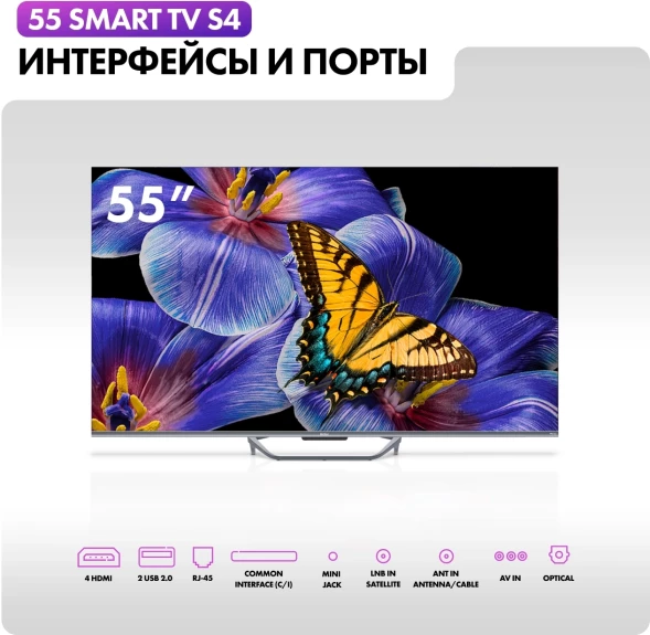 Телевизор QLED Haier 55&amp;quot; Smart TV S4 Frameless серый 4K Ultra HD 60Hz MEMC DVB-T DVB-T2 DVB-C DVB-S2 USB WiFi Smart TV