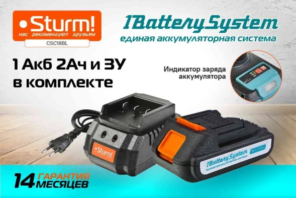 Цепная пила Sturm! CSC18BL аккум. дл.шины:8&amp;quot; (20cm) 1аккум. 2Ач ЗУ