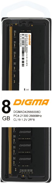 Память DDR4 8Gb 2666MHz Digma DGMAD42666008D RTL PC4-21300 CL19 DIMM 288-pin 1.2В dual rank Ret