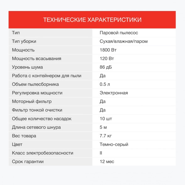 Пылесос паровой Starwind SSV9555 1800Вт темно-серый/серебристый