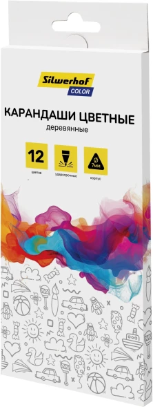 Карандаши цв. Silwerhof Color 2.65мм трехгран. дерево ассорти 12цв. коробка/европод.