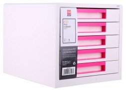 Бокс для документов Deli EZ01043 Rio 5 выдвижных ящиков 277х344х259мм белый/малиновый пластик