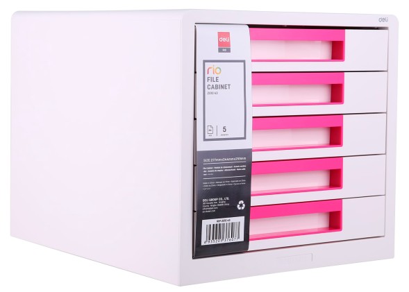 Бокс для документов Deli EZ01043 Rio 5 выдвижных ящиков 277х344х259мм белый/малиновый пластик