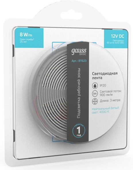 Лента светодиод. Gauss Basic 3м (BT023)