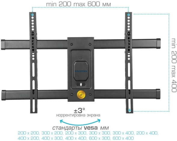 Кронштейн для телевизора Kromax DIX-30 черный 32&amp;quot;-65&amp;quot; макс.60кг настенный поворот и наклон