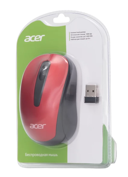 Мышь Acer OMR136 красный оптическая (1000dpi) беспроводная USB для ноутбука (2but)
