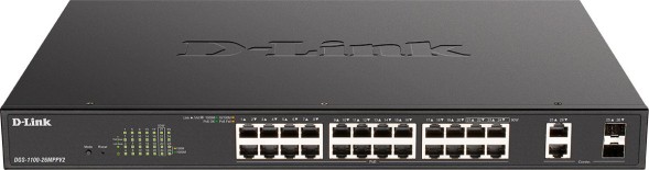 Коммутатор D-Link DGS-1100-26MPPV2/A3A (L2) 24x1Гбит/с 2xКомбо(1000BASE-T/SFP) 2SFP 24PoE 90W управляемый