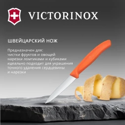 Нож кухонный Victorinox Swiss Classic (6.7609.C1) стальной универсальный для чистки овощей и фруктов лезв.80мм прямая заточка оранжевый