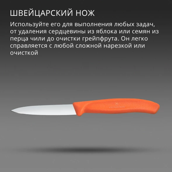 Нож кухонный Victorinox Swiss Classic (6.7609.C1) стальной универсальный для чистки овощей и фруктов лезв.80мм прямая заточка оранжевый