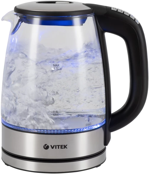 Чайник электрический Vitek VT-8828 1.7л. 2200Вт серебристый корпус: стекло/металл
