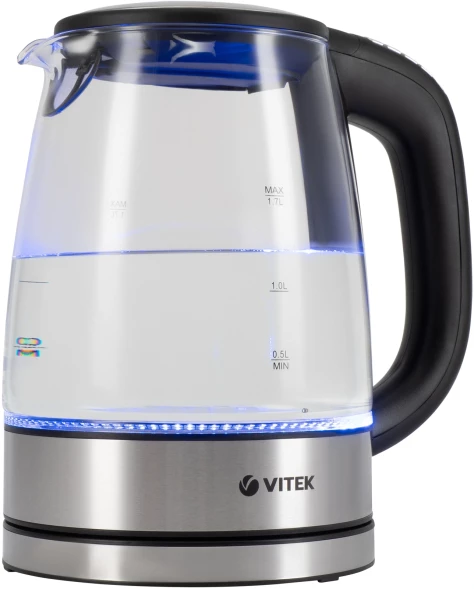 Чайник электрический Vitek VT-8828 1.7л. 2200Вт серебристый корпус: стекло/металл