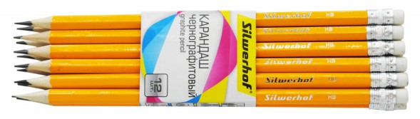 Карандаш ч/г Silwerhof Basic 120636-00 2мм HB шестигран. дерево карт.пер. ластик