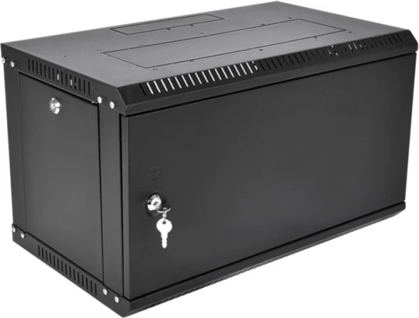 Шкаф коммутационный ЦМО ШРН-Эконом (ШРН-Э-9.500.1-9005) настенный 9U 600x520мм пер.дв.металл 75кг черный 470мм 17.2кг 180град. 480мм IP20 металл