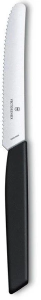 Нож кухонный Victorinox Swiss Modern (6.9003.11W) стальной столовый для томатов лезв.110мм серрейт. заточка черный