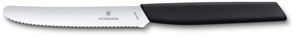 Нож кухонный Victorinox Swiss Modern (6.9003.11W) стальной столовый для томатов лезв.110мм серрейт. заточка черный