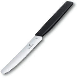 Нож кухонный Victorinox Swiss Modern (6.9003.11W) стальной столовый для томатов лезв.110мм серрейт. заточка черный