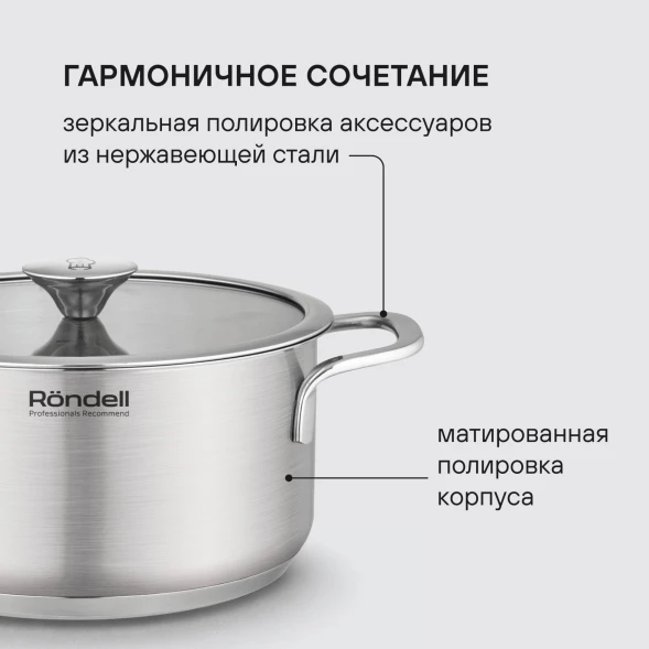 Кастрюля Rondell Modern RDS-1746 2л. d=18см (с крышкой) стальной