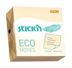 Блок самоклеящийся бумажный Stick`n ECO 21799 76x76мм 400лист. 60г/м2 пастель желтый