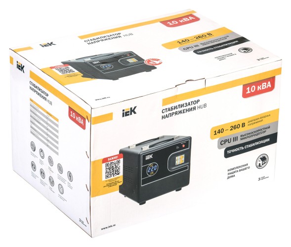 Стабилизатор напряжения IEK Hub 10кВА однофазный черный (IVS21-1-010-13)