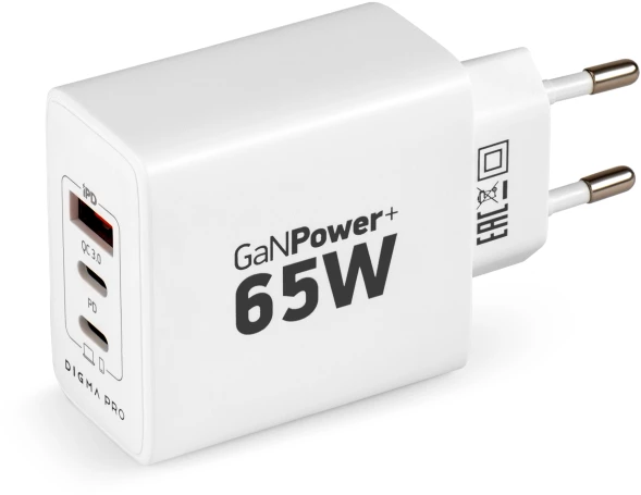 Сетевое зар./устр. Digma Pro DPW6B 65W 3.25A (PD+QC) 2хUSB-C/USB-A универсальное белый (DPW6B5GX12WH)