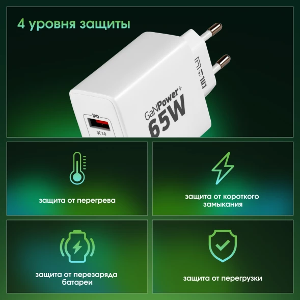 Сетевое зар./устр. Digma Pro DPW6B 65W 3.25A (PD+QC) 2хUSB-C/USB-A универсальное белый (DPW6B5GX12WH)