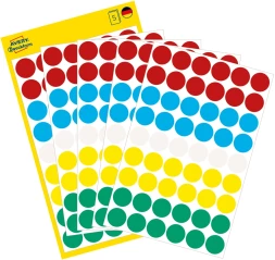 Этикетки Avery Zweckform 3088 54шт на листе диаметр 12мм/70г/м2/5л./ассорти самоклей. универсальная