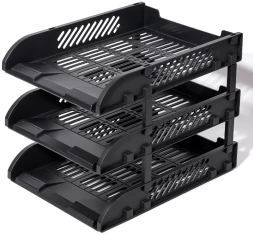 Лоток горизонтальный Deli E9213 BLACK сборный для бумаг 325x241x155мм черный пластик (упак.:3шт) пластиковый пакет