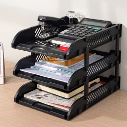 Лоток горизонтальный Deli E9213 BLACK сборный для бумаг 325x241x155мм черный пластик (упак.:3шт) пластиковый пакет