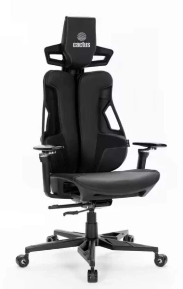 Кресло Cactus CS-CHR-DUO-BBK черный кожзам с подголов. крестов. алюминий пластик черный