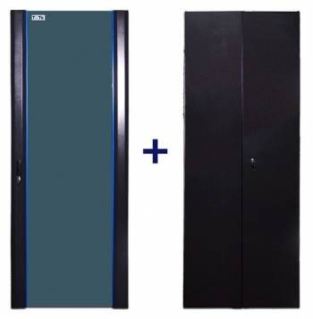 Комплект дверей TWT (TWT-CBB-DR47-6x-S-G1) 47U. 600 мм. черный. передняя - стекло. задняя - металл