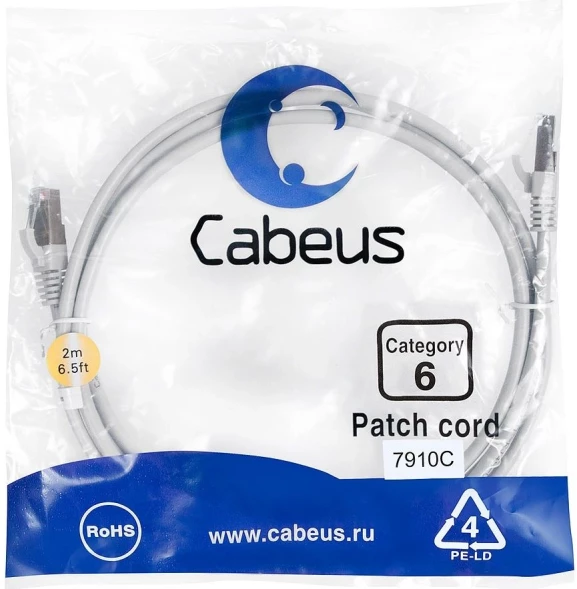 Патч-корд Cabeus PC-FTP-RJ45-CAT.6-2M-LSZH F/UTP RJ-45 вил.-вилка RJ-45 кат.6 2м серый LSZH