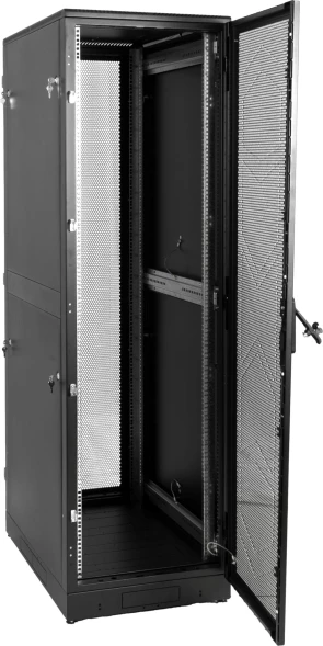 Шкаф коммутационный ЦМО (ШТК-М-42.6.8-1ААА-9005) напольный 42U 600x800мм пер.дв.стекл задн.дв.стал.лист 2 бок.пан. 550кг черный