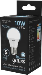 Лампа светодиодная Gauss A60 10Вт цок.:E27 шар 220B 4100K св.свеч.бел.нейт. A60 (упак.:10шт) (102502210)