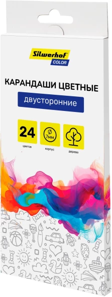 Карандаши цв. Silwerhof Color двухцвет. 2.8мм кругл. дерево ассорти 24цв. коробка/европод. (12шт)