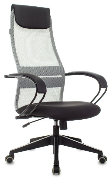 Кресло руководителя Бюрократ CH-607 светло-серый TW-02 сиденье черный сетка/ткань с подголов. крестов. пластик